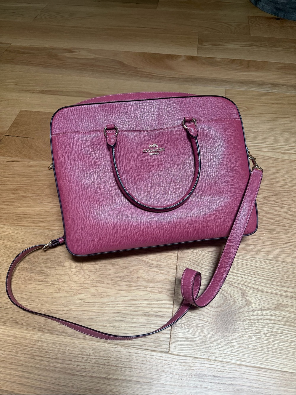COACH Pink Leather Double-Handle Satchel with Removable Strap